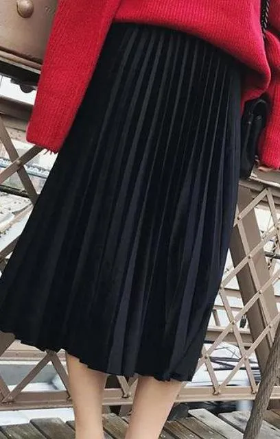 2018 New Autumn And Winter High Waisted Skinny Female Velvet Skirt Pleated Skirts Pleated Skirt Free Shipping