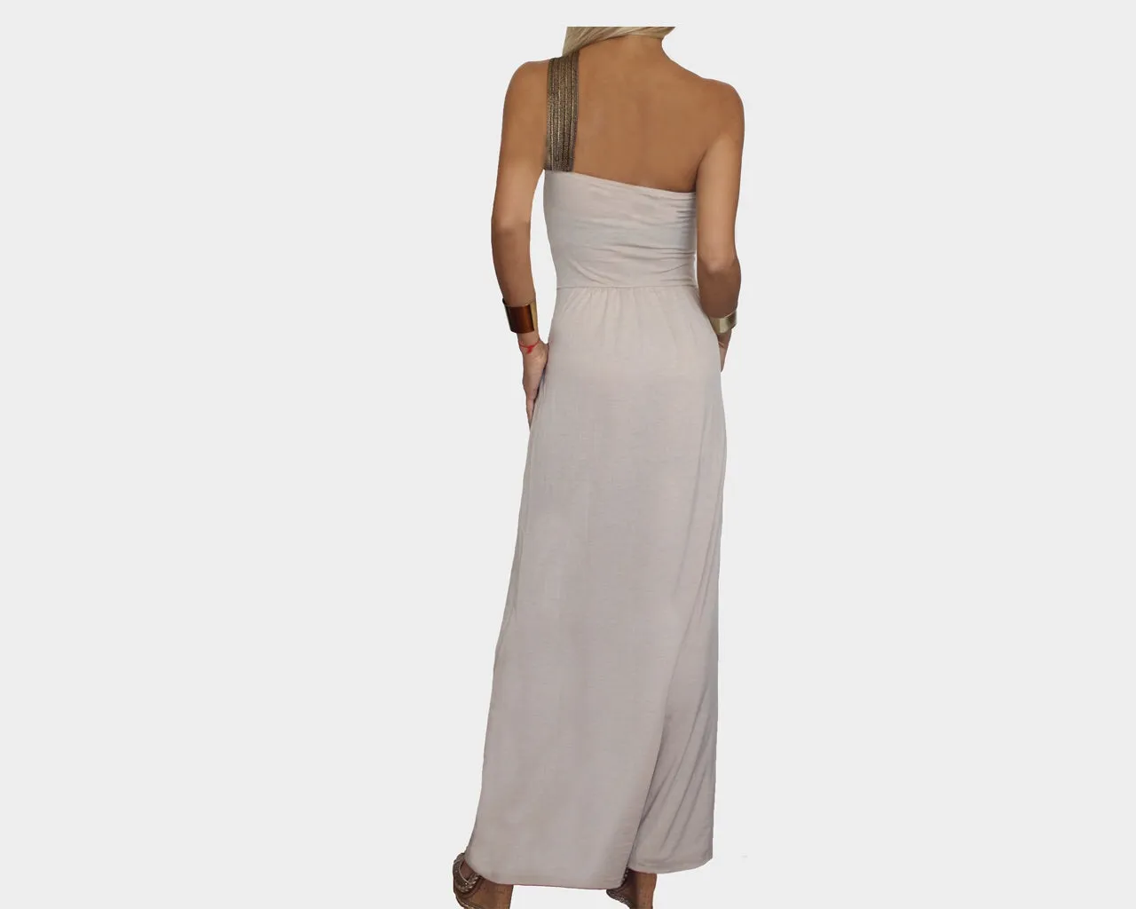 69 Wheat Taupe & Gold dress - The Cannes