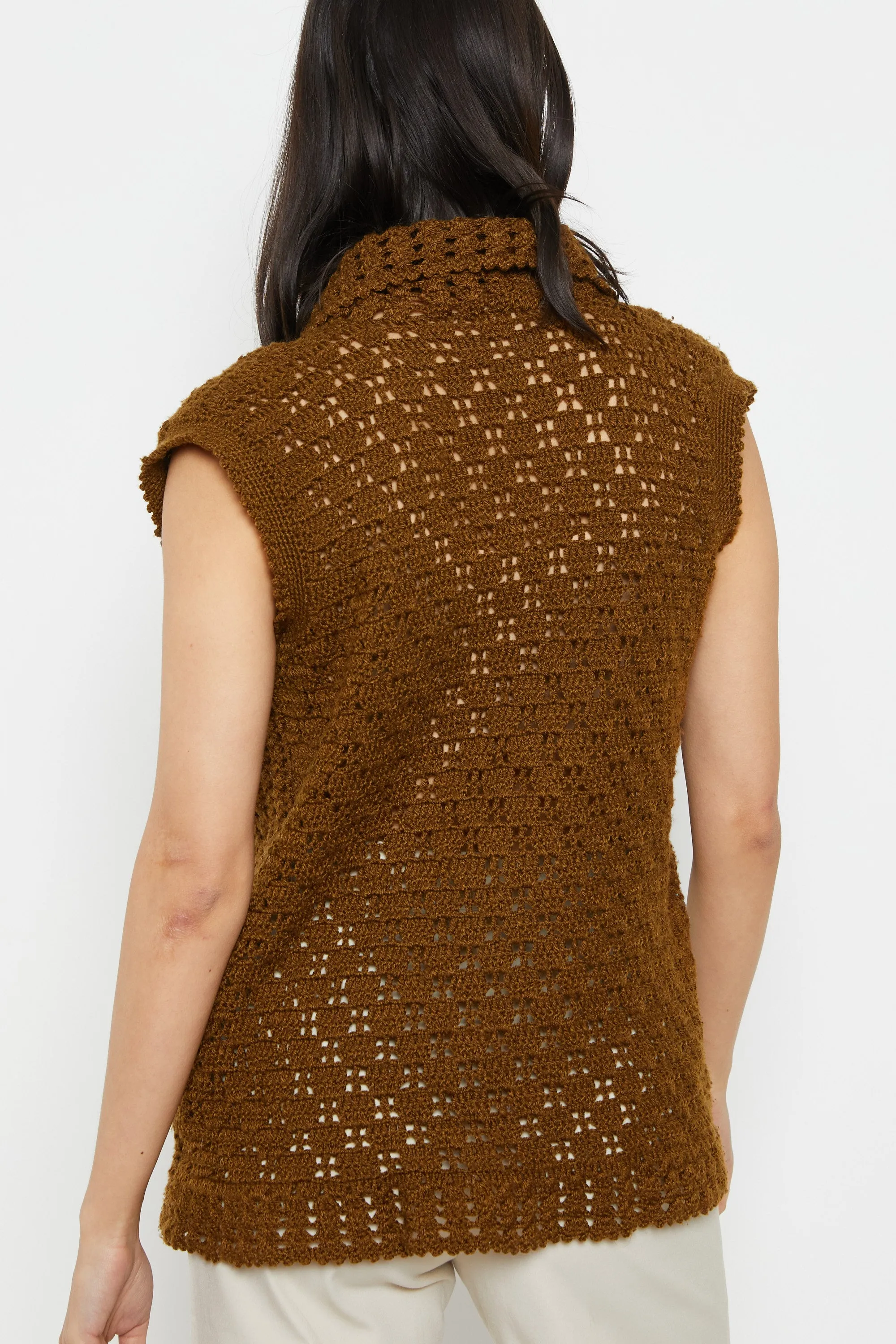 70s Brown Button Crochet Vest M