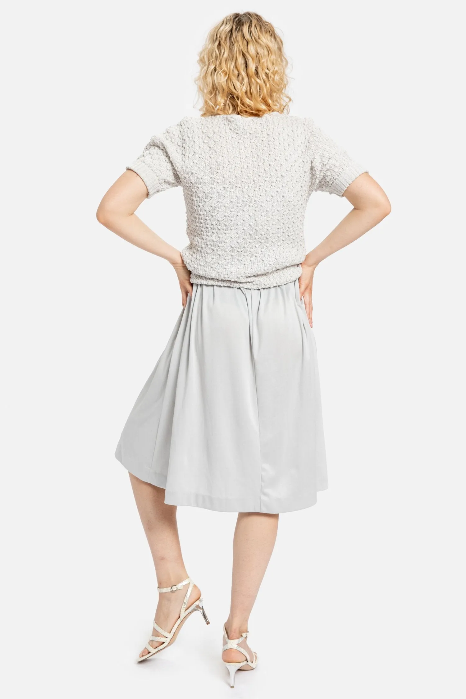 70s Pale Grey Popcorn Sweater XS