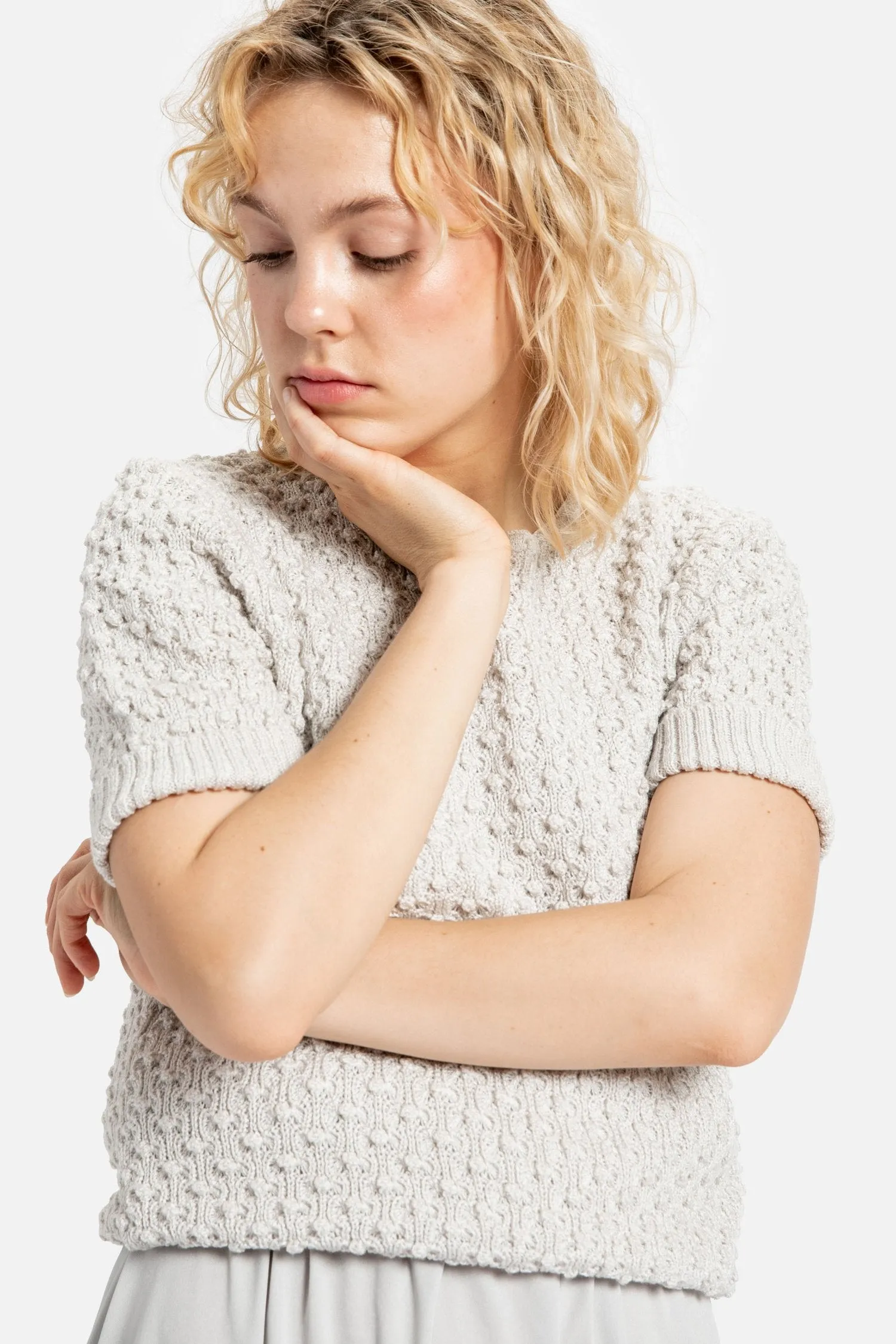 70s Pale Grey Popcorn Sweater XS
