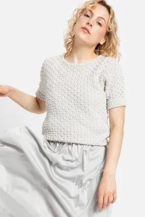 70s Pale Grey Popcorn Sweater XS