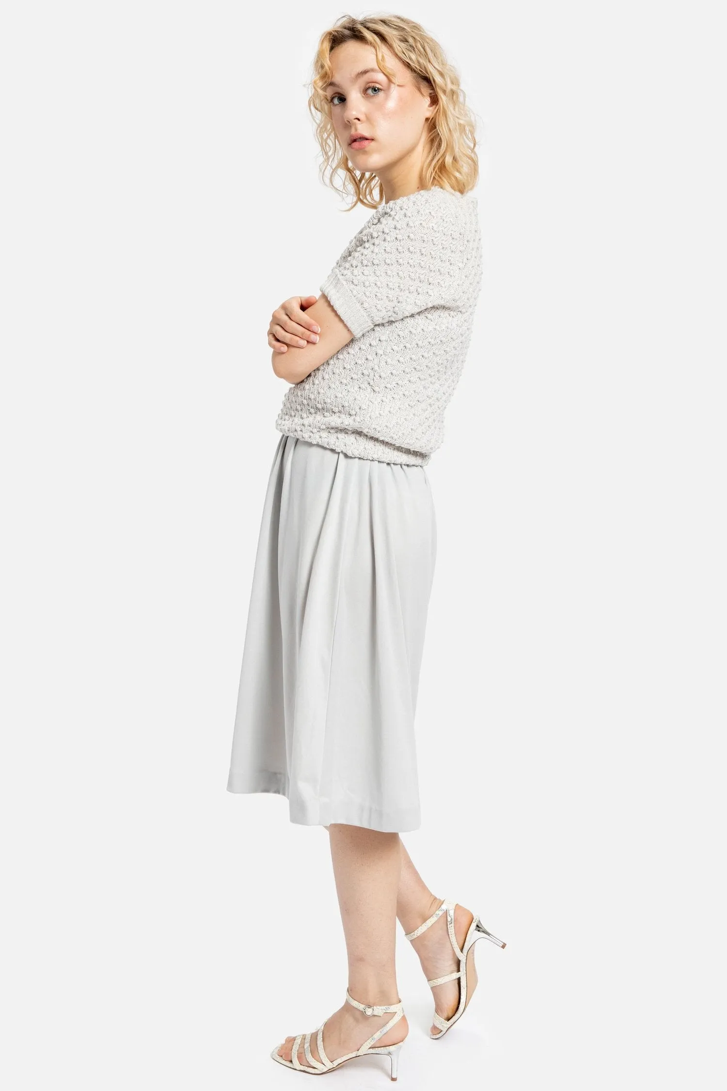 70s Pale Grey Popcorn Sweater XS