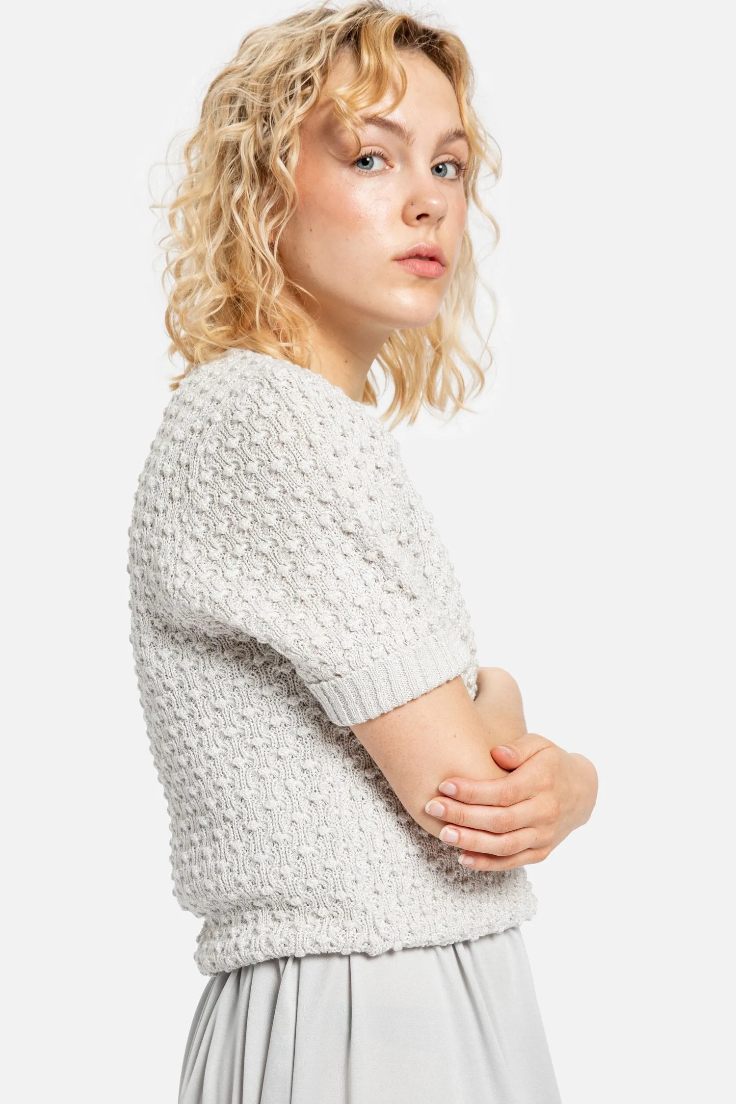 70s Pale Grey Popcorn Sweater XS
