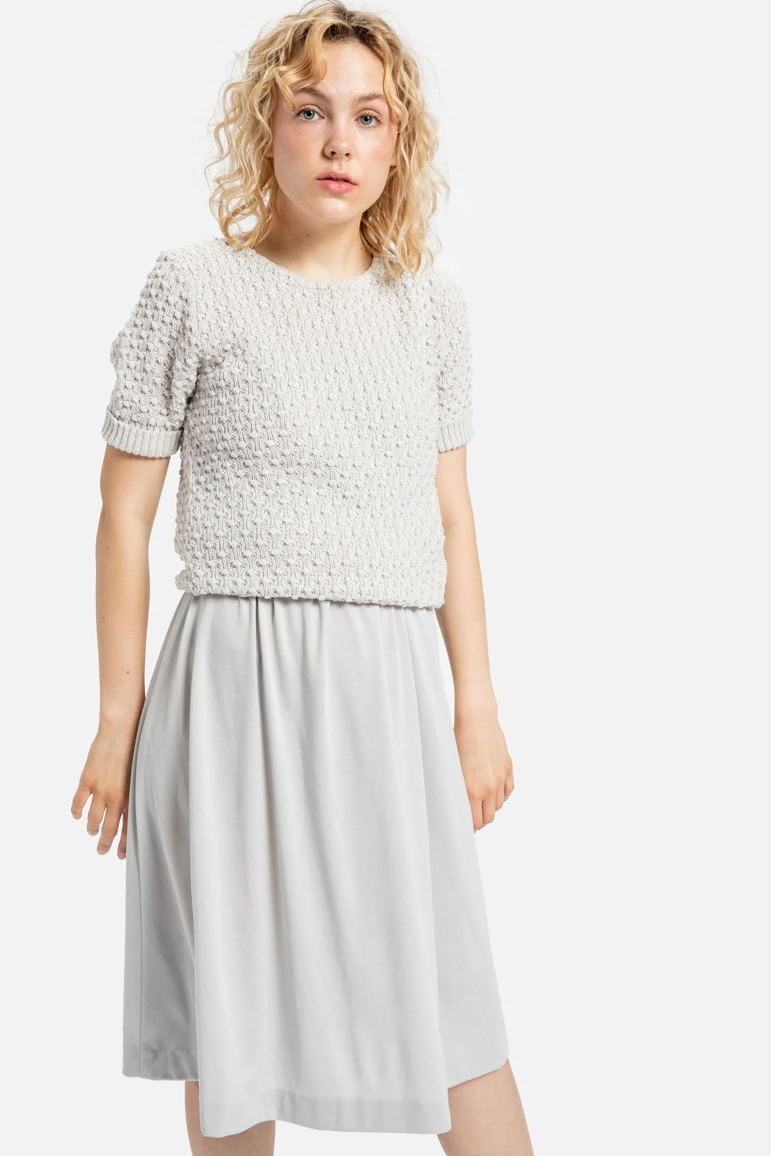 70s Pale Grey Popcorn Sweater XS