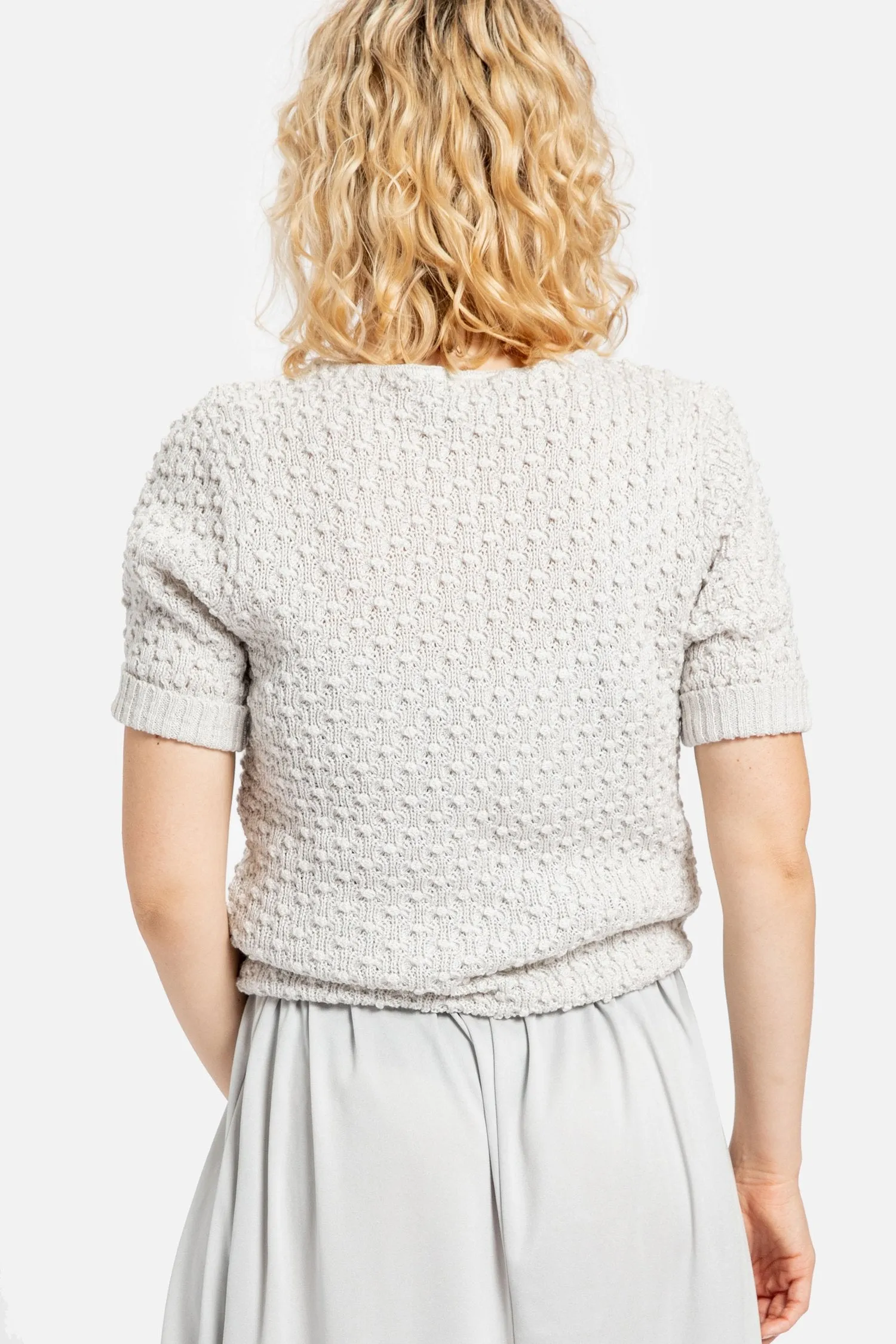70s Pale Grey Popcorn Sweater XS