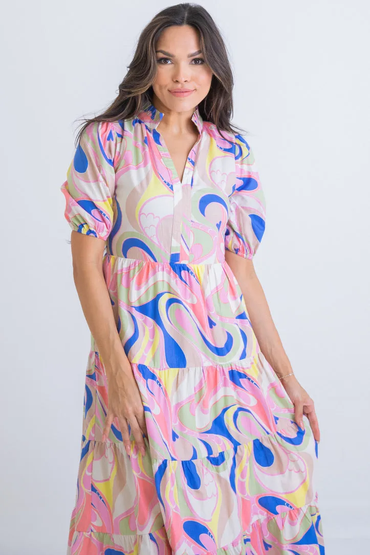 Abstract Swirl Vneck Dress