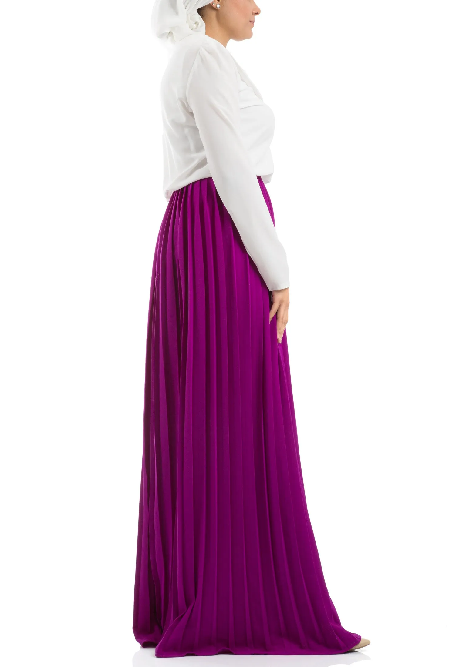 Accordion Pleated Dress - Purple & White