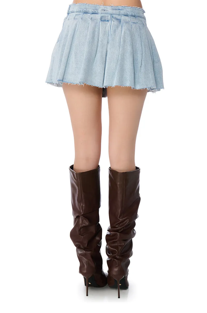 ARIA PLEATED DENIM MINI SKIRT