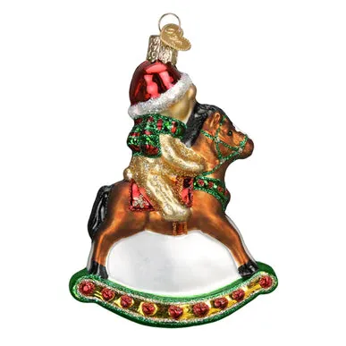 Baby's First Christmas Rocking Horse Teddy Glass Ornament