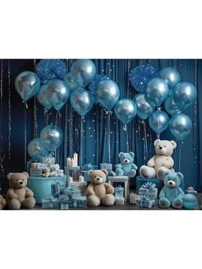Blue Bears & Balloons Cake Smash Backdrop