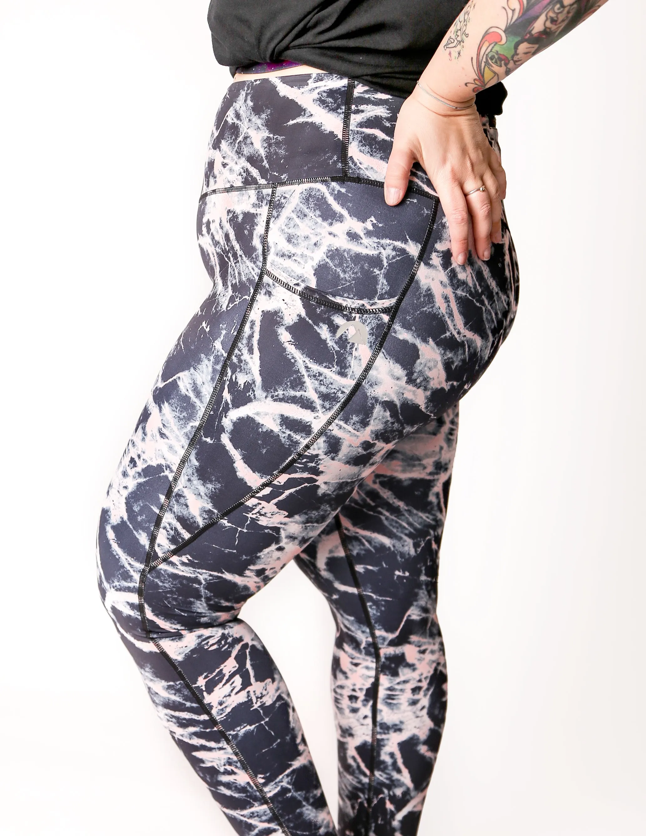 Blush Marble Full Length Running Leggings with pockets