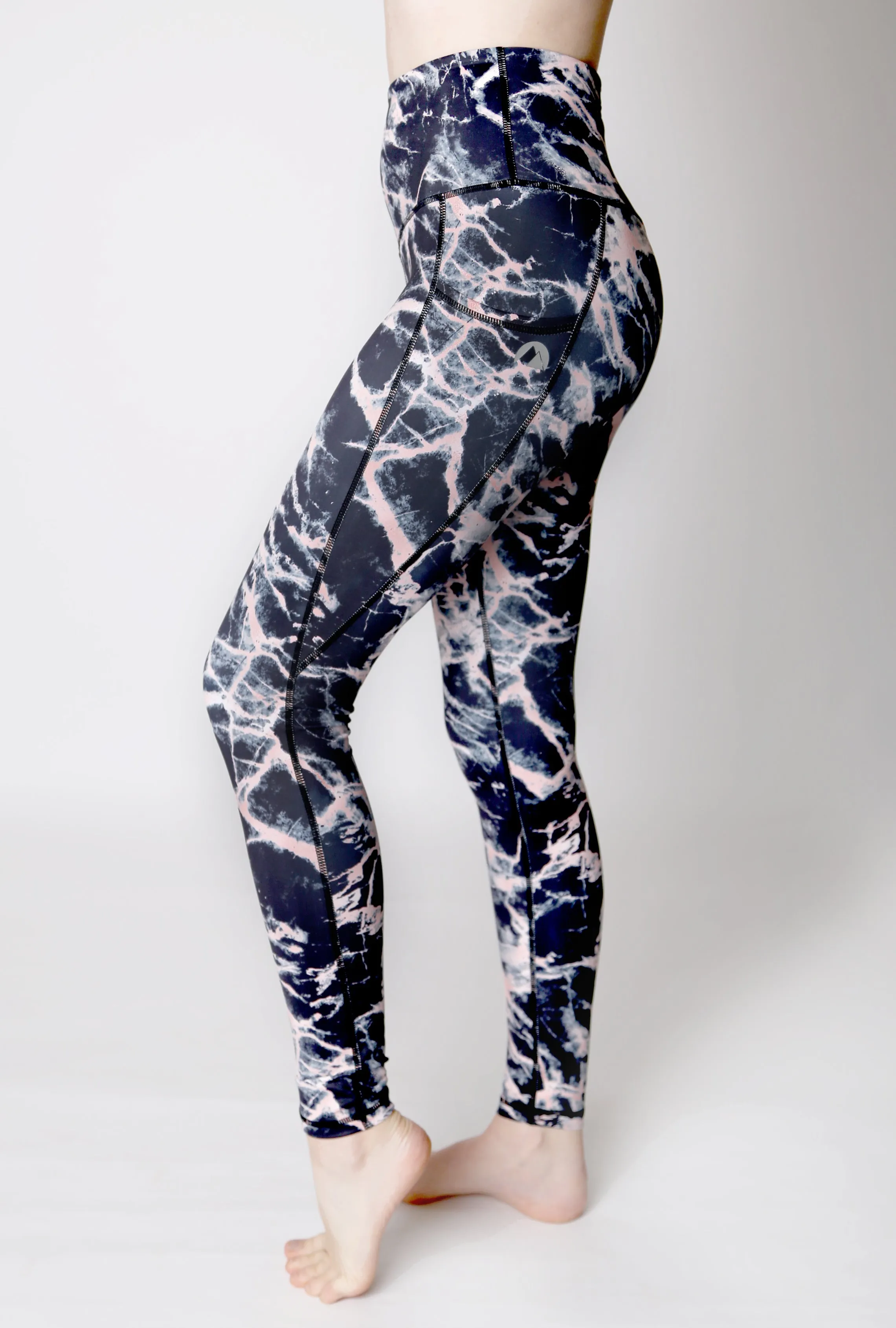 Blush Marble Full Length Running Leggings with pockets