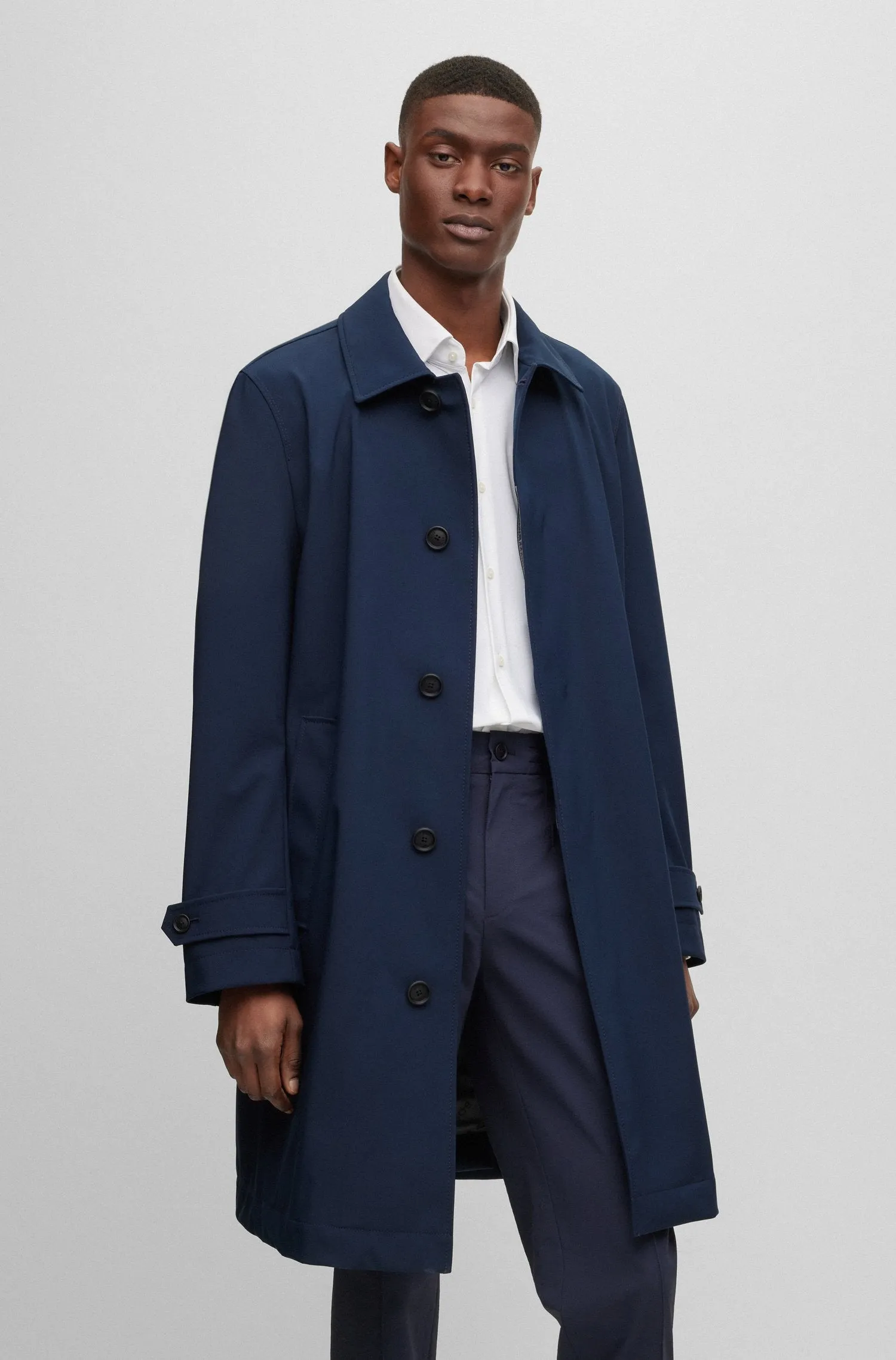 Boss Softcell Stretch Performance Material Water-Repellent Coat - Navy