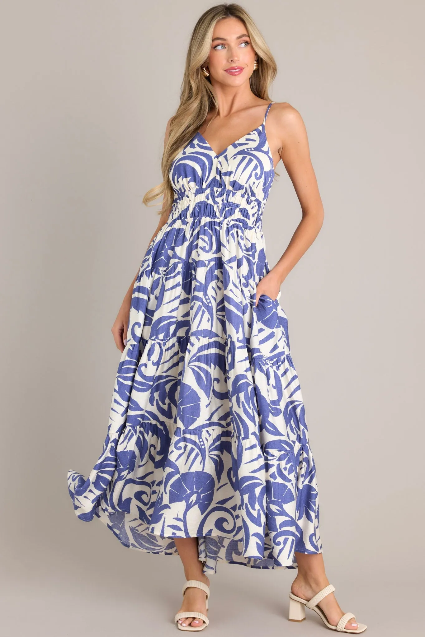 Caribbean Dream Blue Tropical Print Maxi Dress