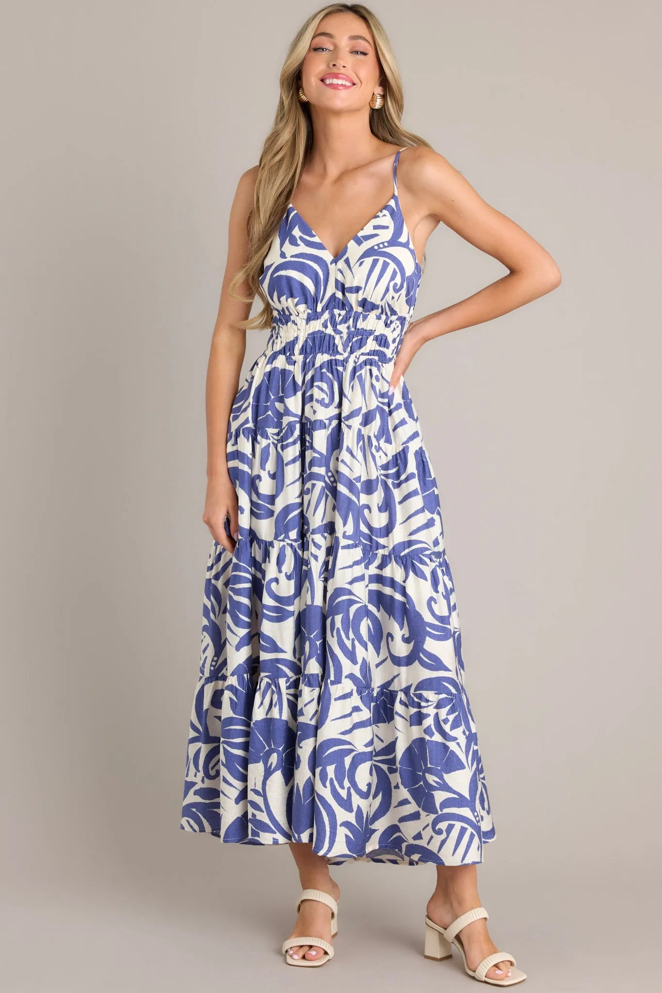 Caribbean Dream Blue Tropical Print Maxi Dress