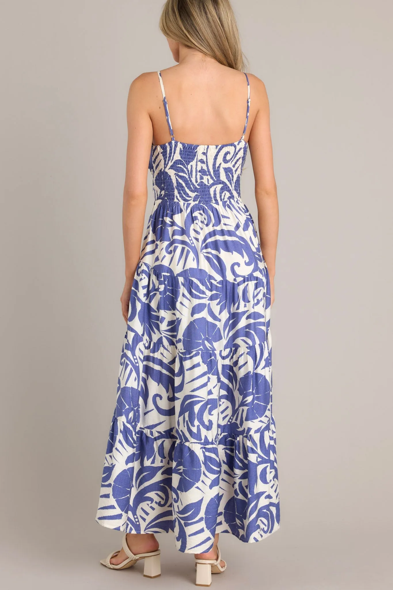 Caribbean Dream Blue Tropical Print Maxi Dress