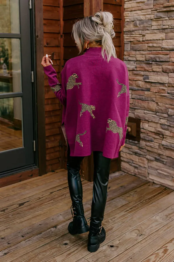 Cozy And Kind Cheetah Sweater In Royal Plum