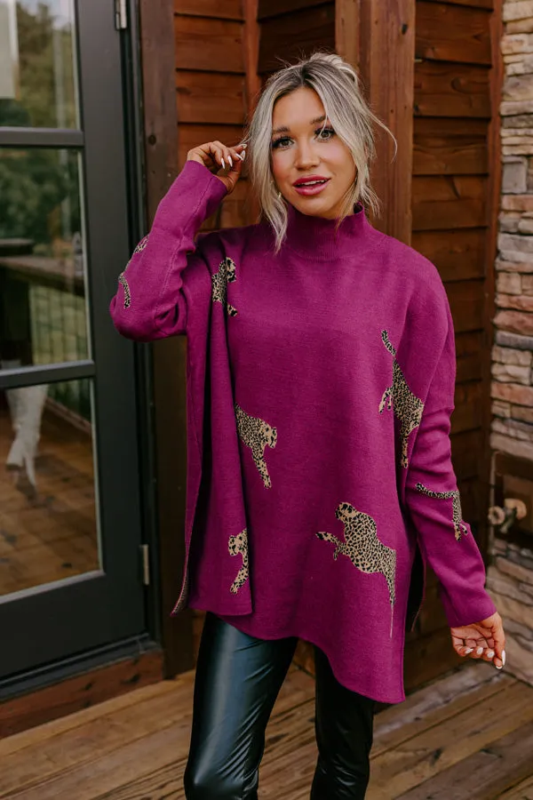Cozy And Kind Cheetah Sweater In Royal Plum