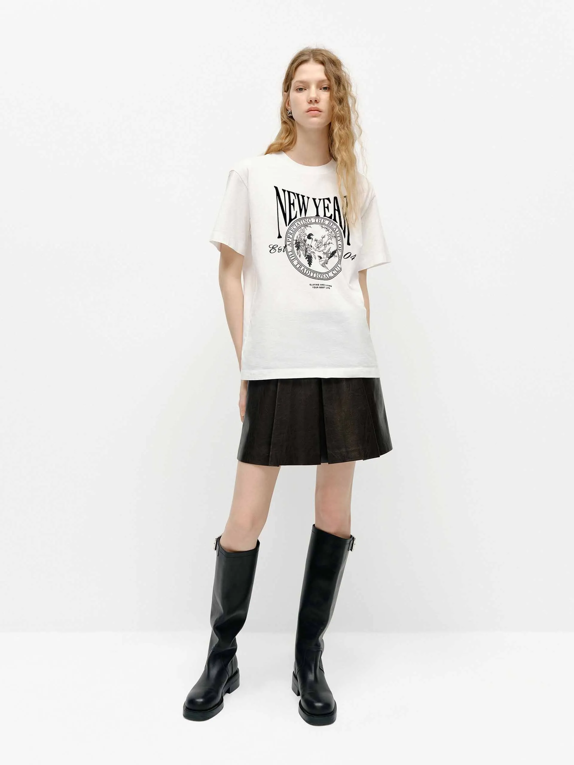 Faux Leather Pleated Skirt