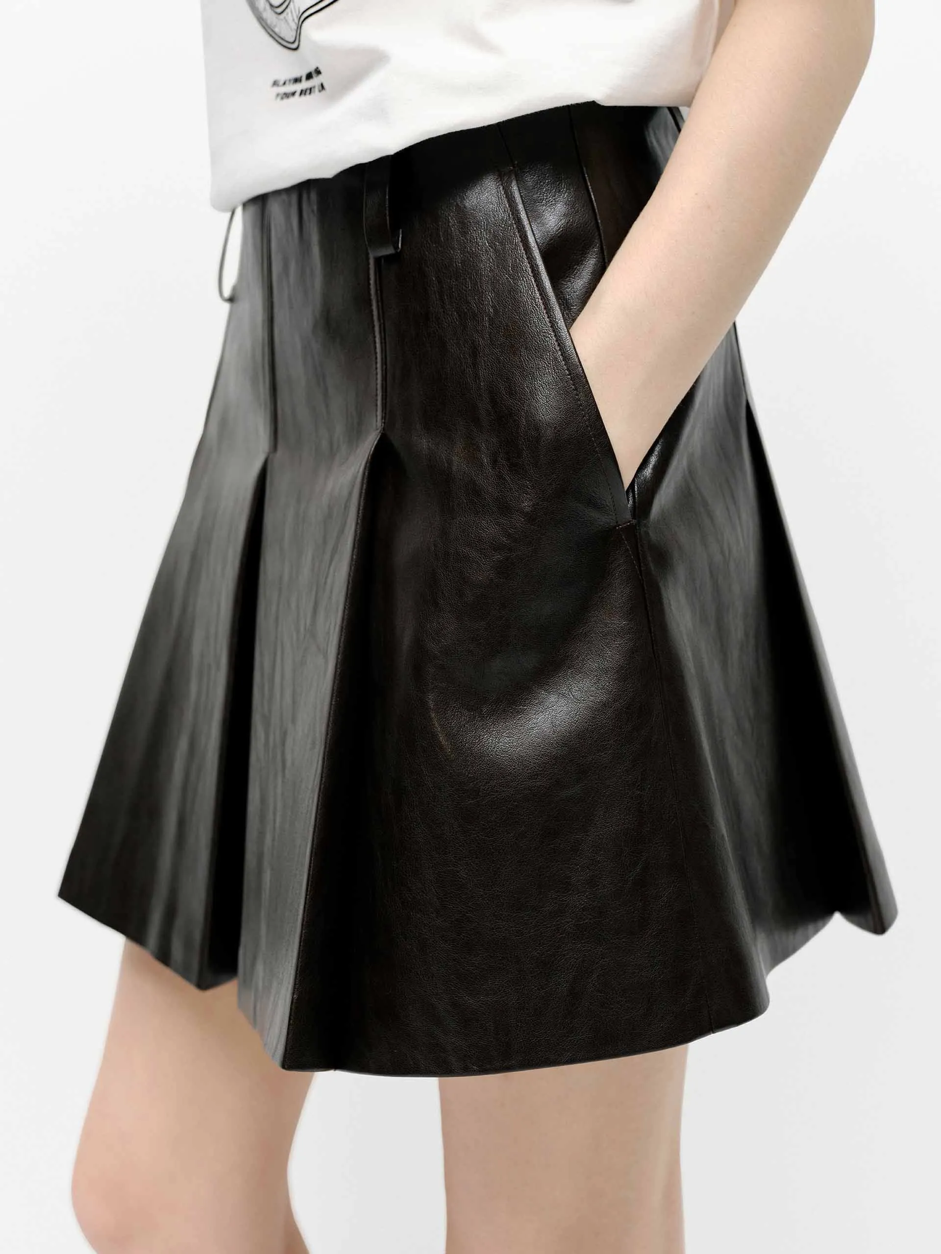 Faux Leather Pleated Skirt