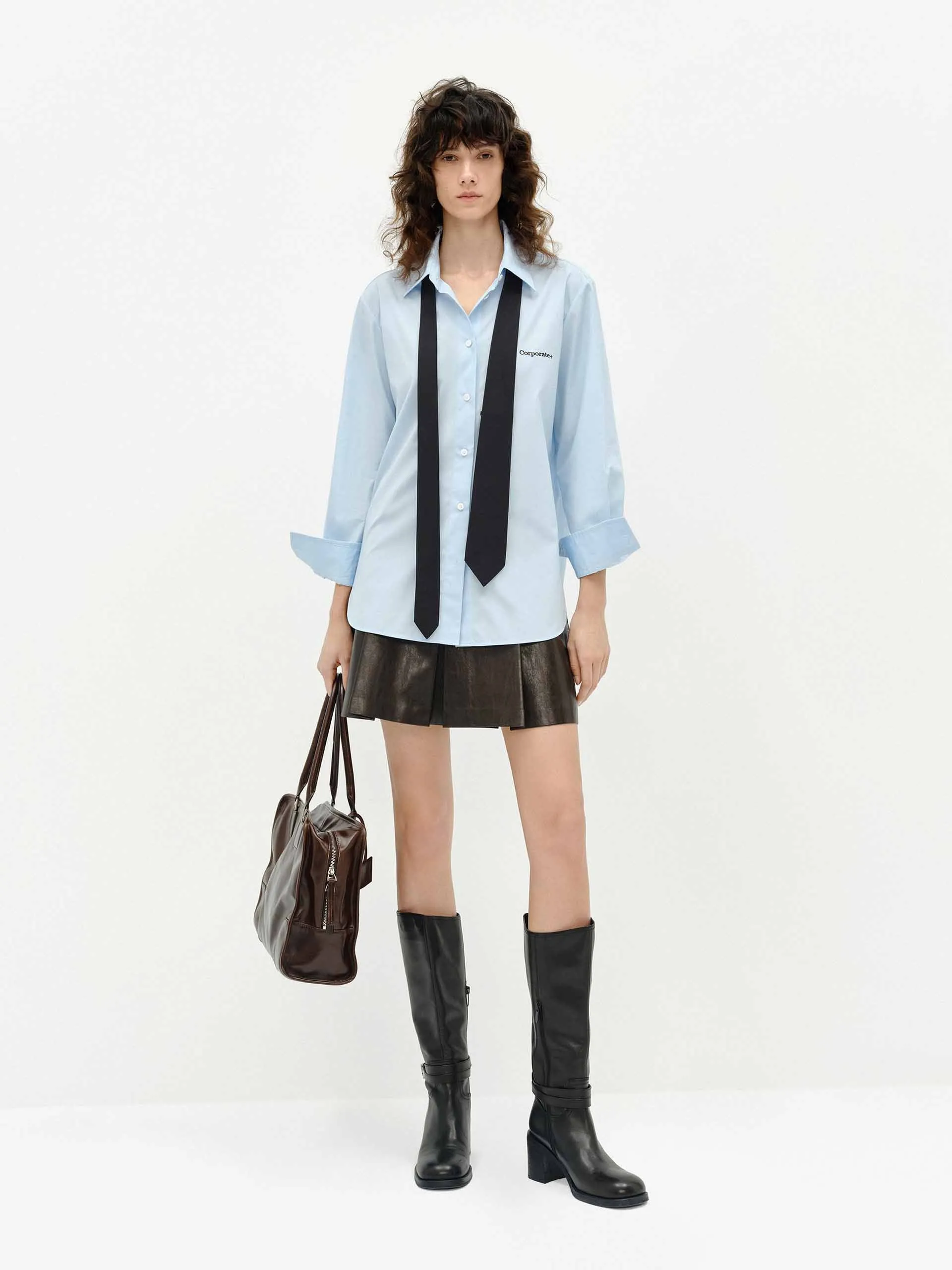 Faux Leather Pleated Skirt