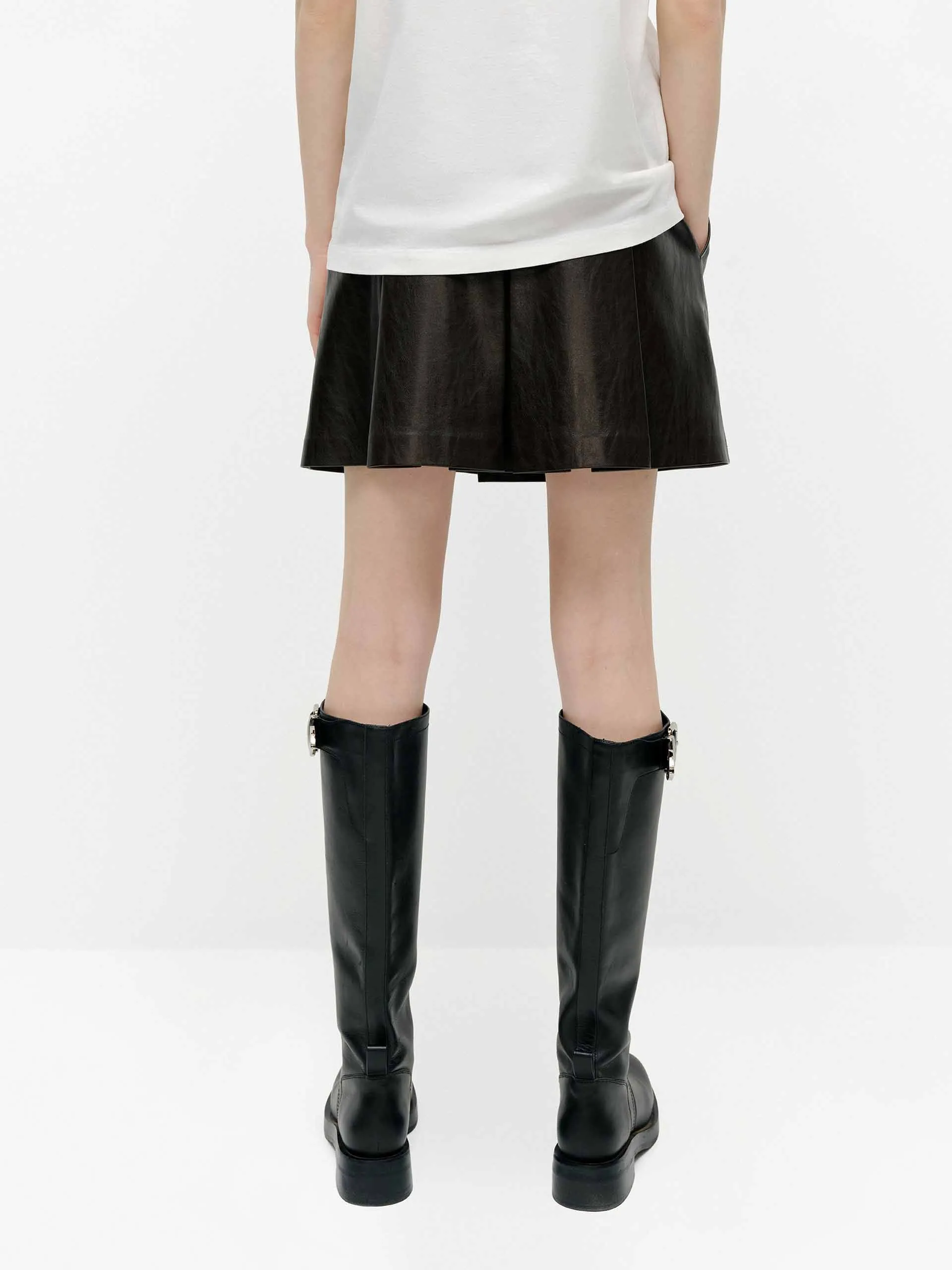 Faux Leather Pleated Skirt