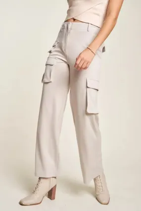 FLAP POCKET MID RISE STRAIGHT LEG WIDE CARGO PANTS