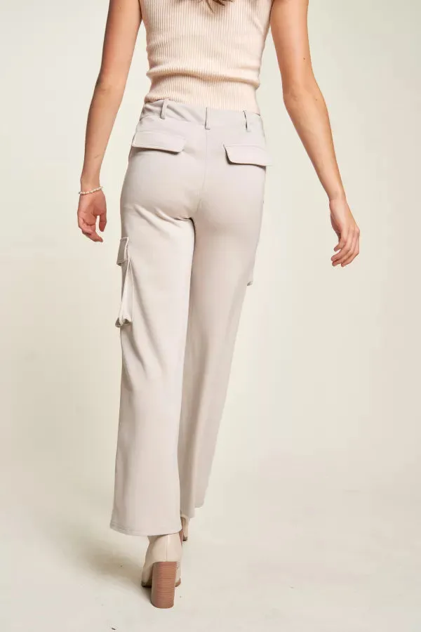 FLAP POCKET MID RISE STRAIGHT LEG WIDE CARGO PANTS