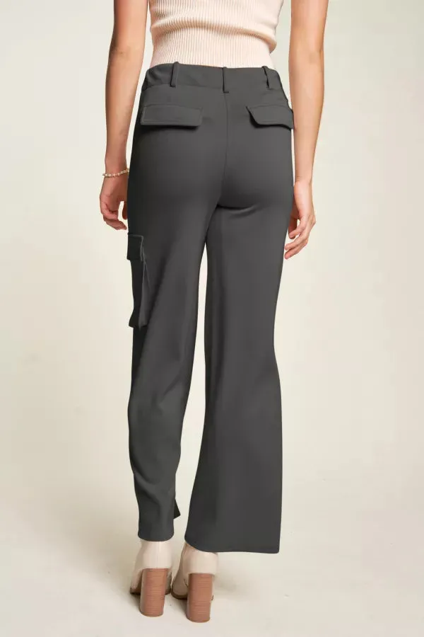 FLAP POCKET MID RISE STRAIGHT LEG WIDE CARGO PANTS
