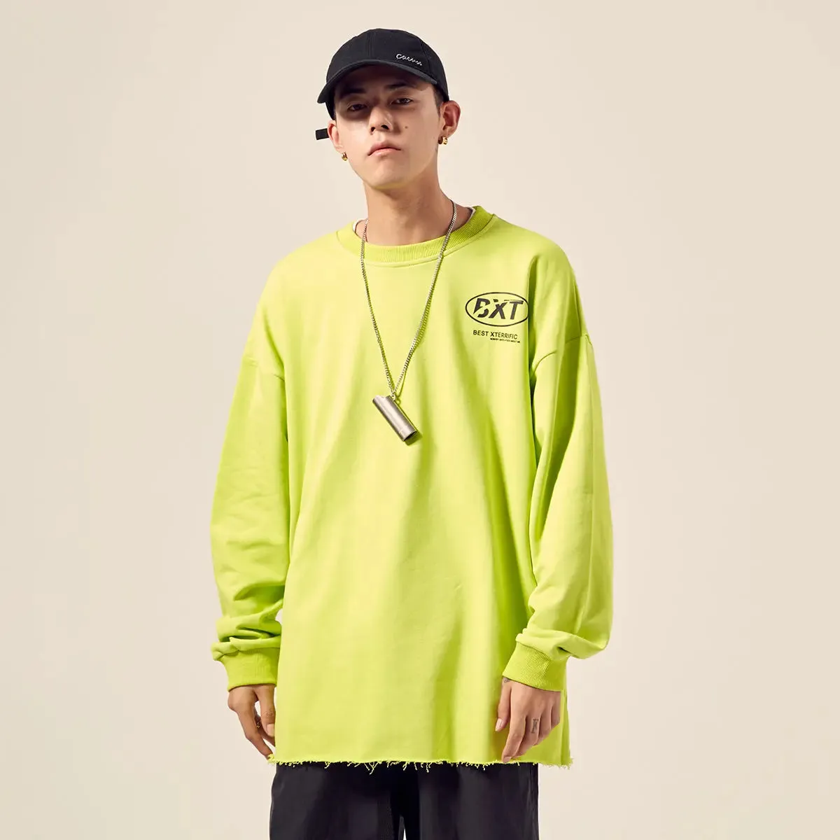 Fluorescent Green Ragged Couple Sweater
