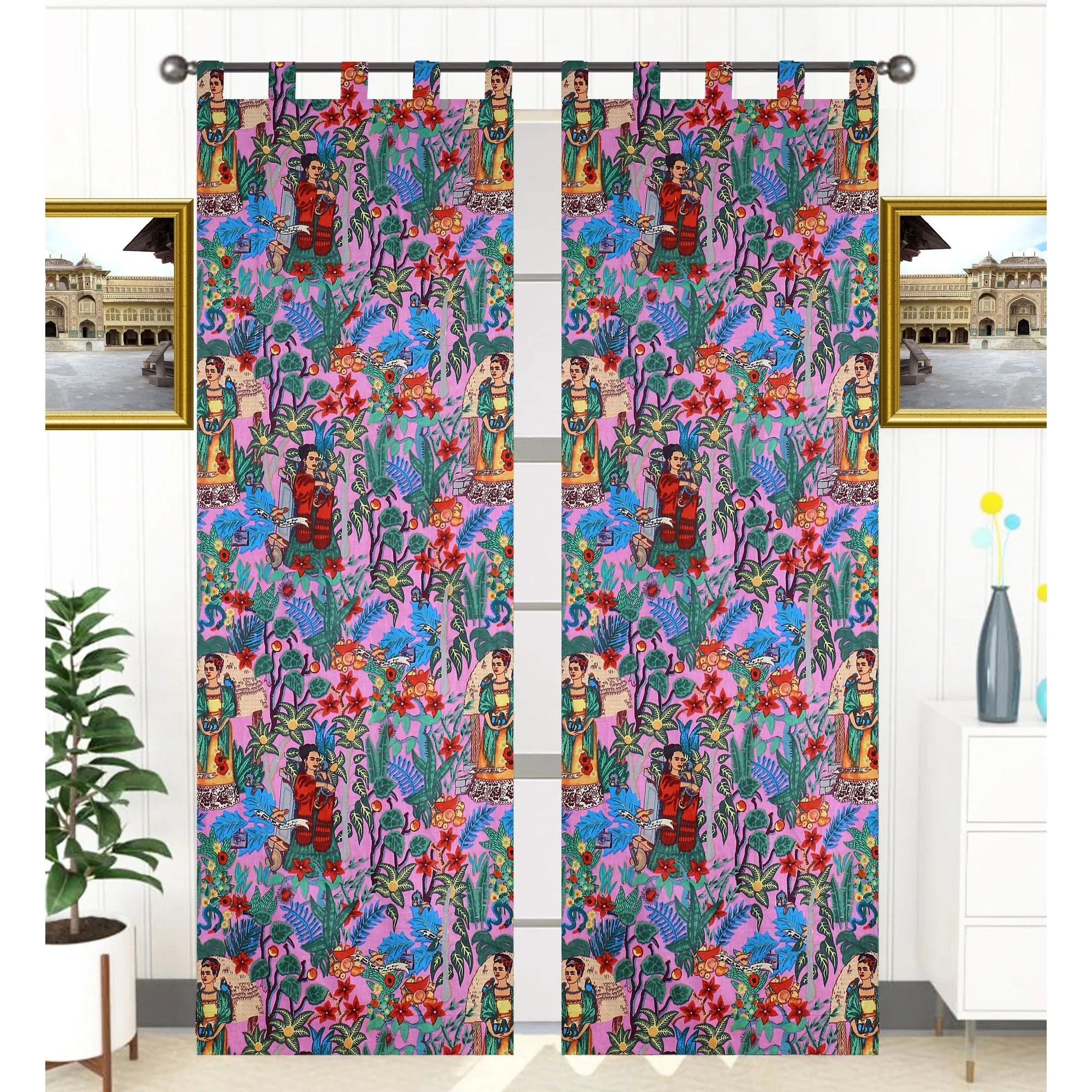 Frida Kahlo Cambric Curtain Pair Pink