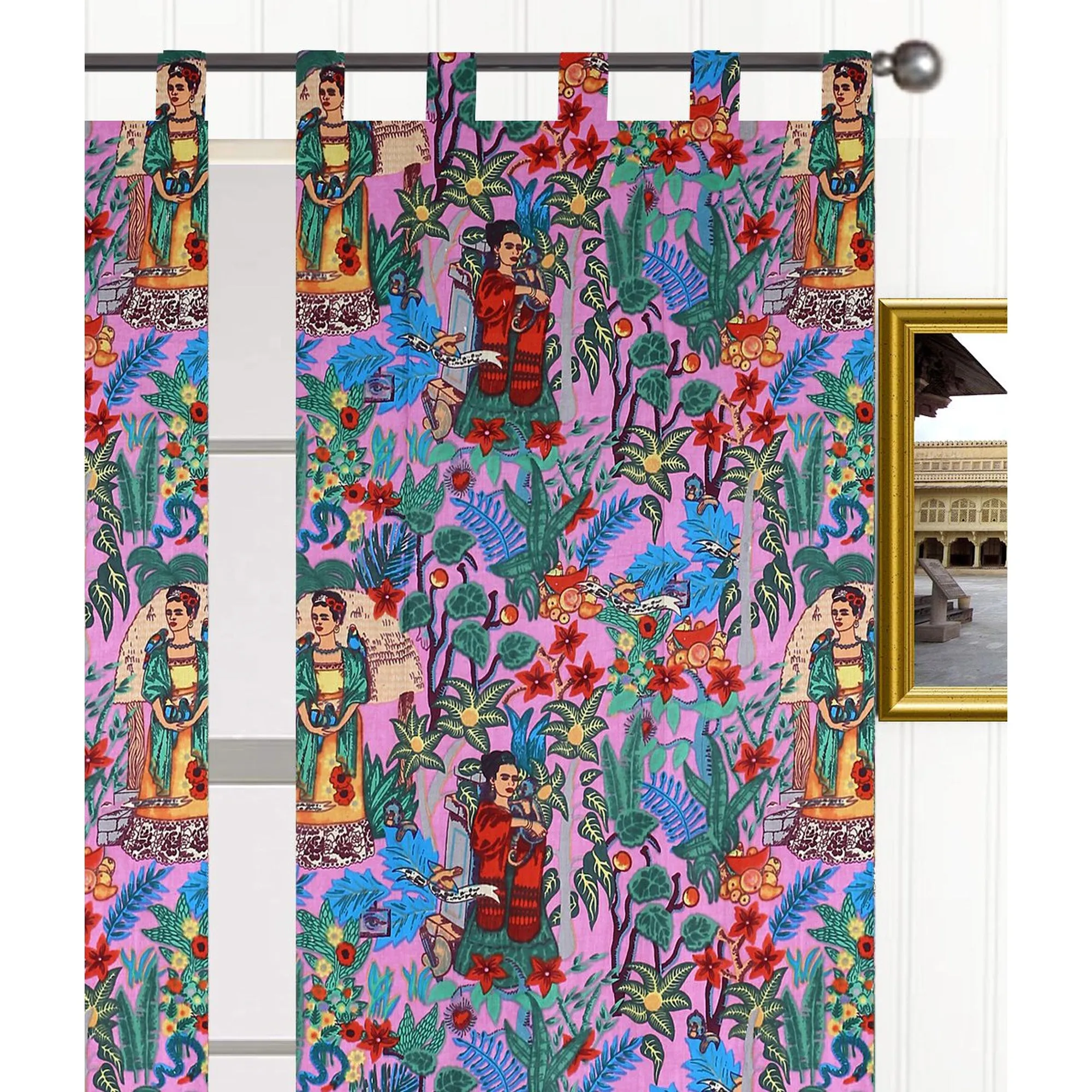 Frida Kahlo Cambric Curtain Pair Pink