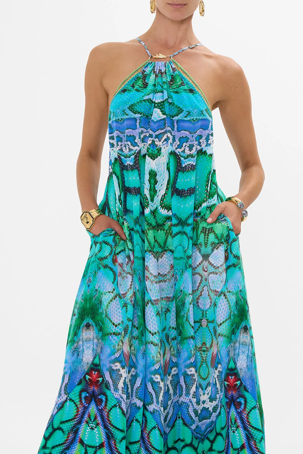GATHER NECK HARDWARE MAXI DRESS LAND OF WONDER