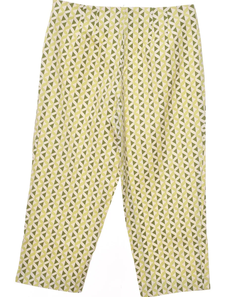 Geometric Pattern Light Green, Dark Green & White Trousers - W32 L23