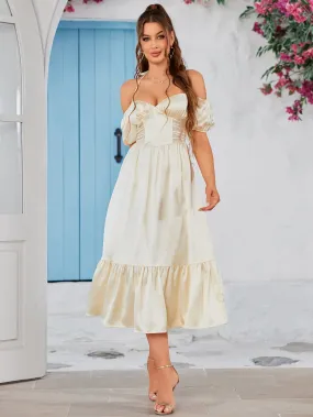 Halter Off Shoulder Corset Satin Midi Dress