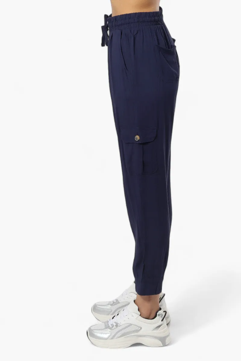 International INC Company Tie Waist Cargo Pocket Jogger Pants - Navy