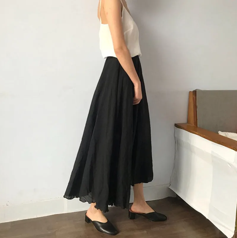 Ivyshape | Classic Linen Pleated Long Skirt for Women