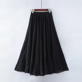 Ivyshape | Classic Linen Pleated Long Skirt for Women