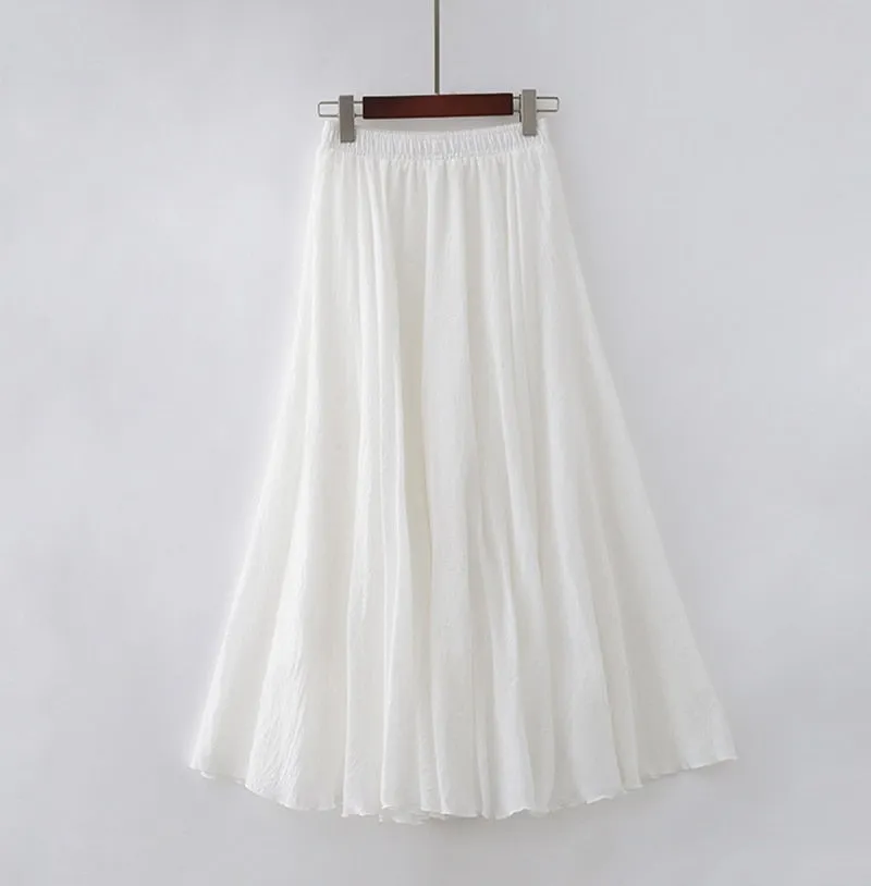 Ivyshape | Classic Linen Pleated Long Skirt for Women