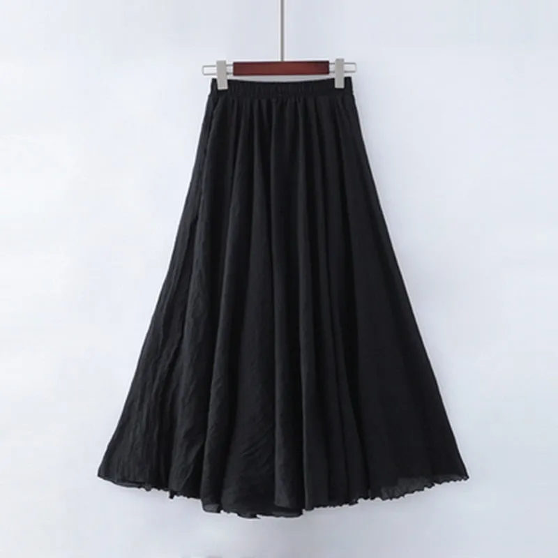 Ivyshape | Classic Linen Pleated Long Skirt for Women