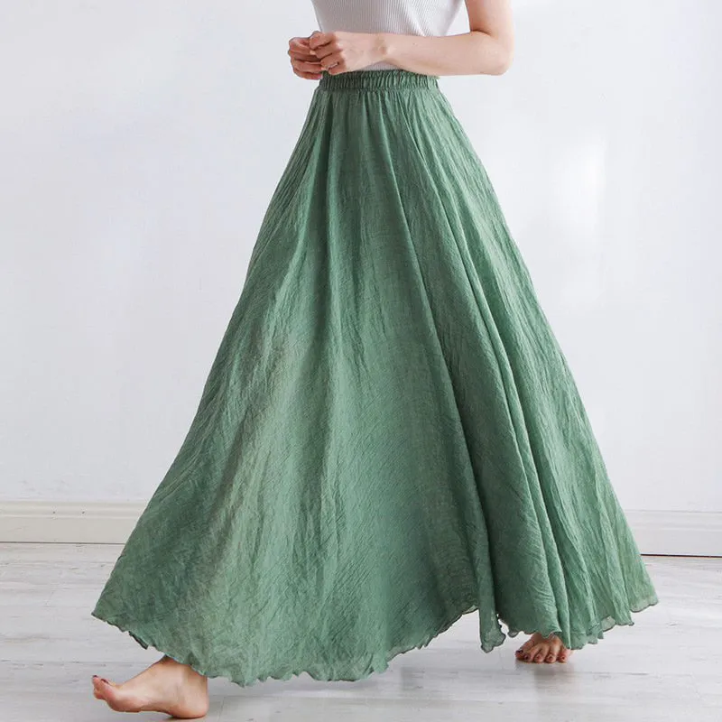 Ivyshape | Classic Linen Pleated Long Skirt for Women