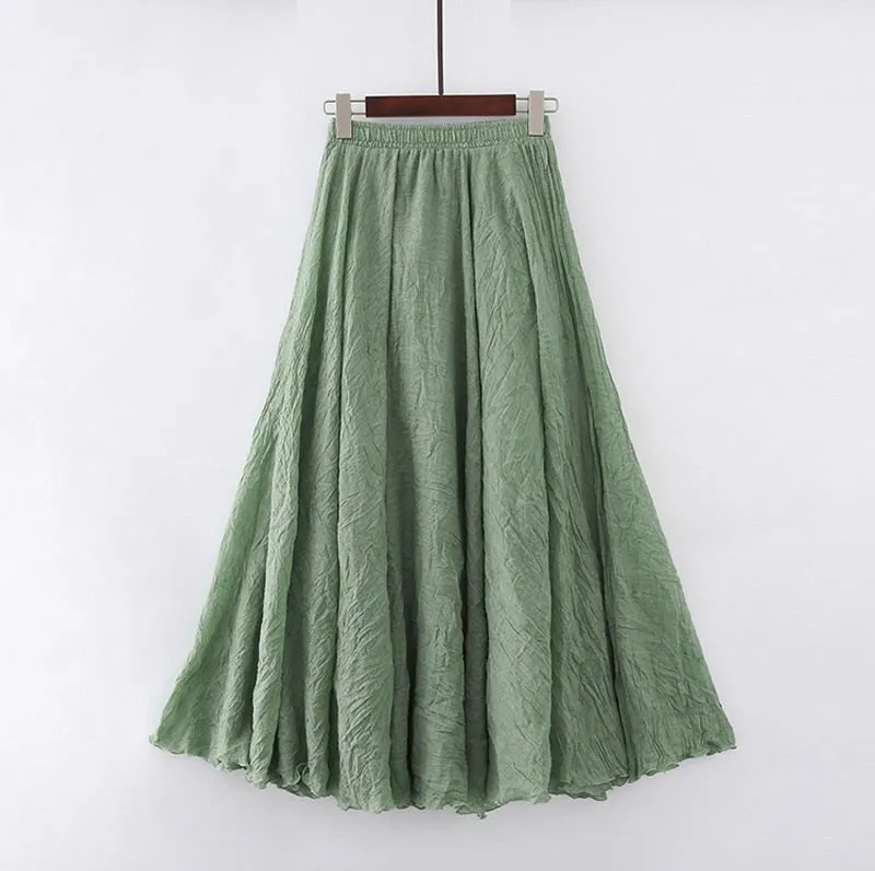 Ivyshape | Classic Linen Pleated Long Skirt for Women