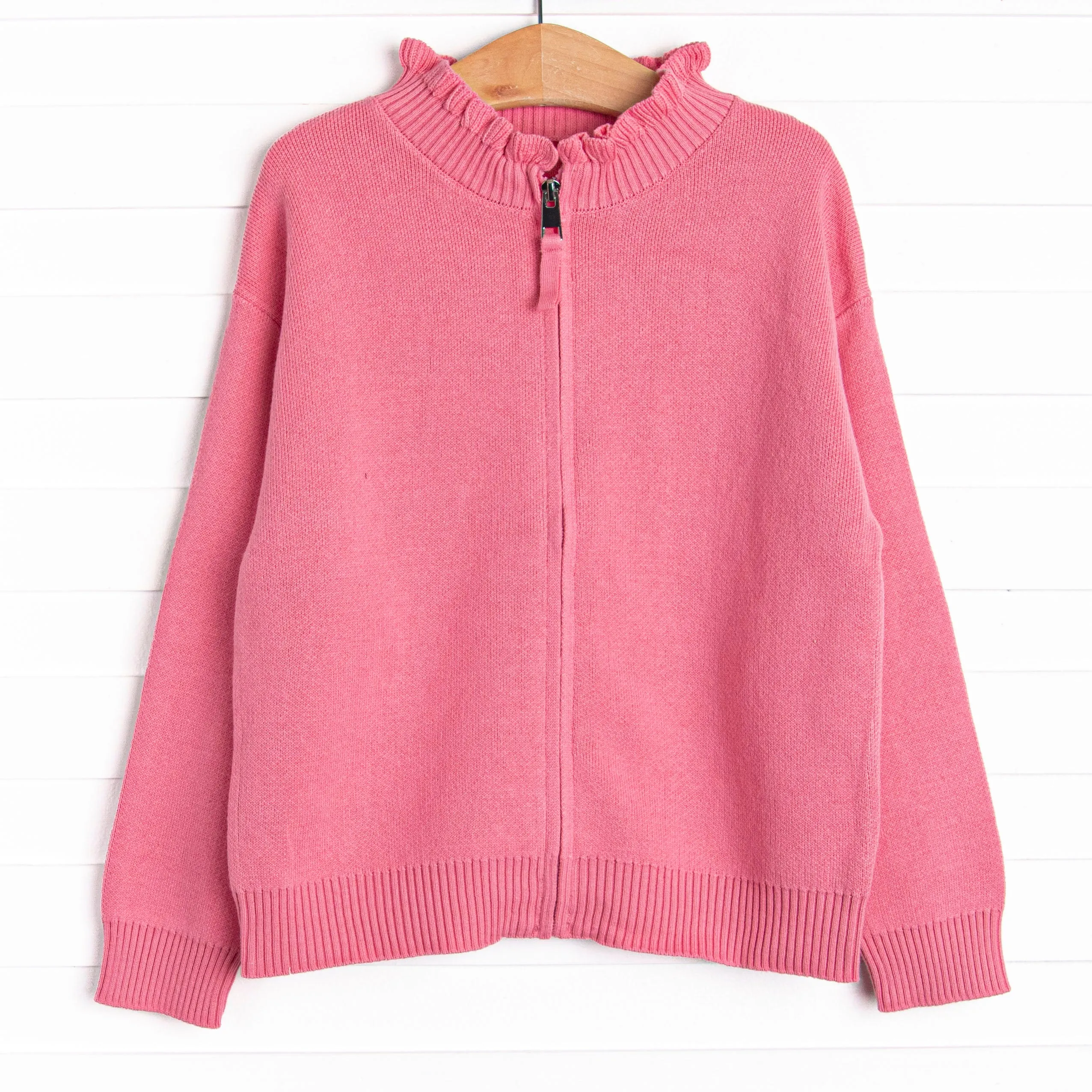 Knitted Ruffle Sweater, Hot Pink