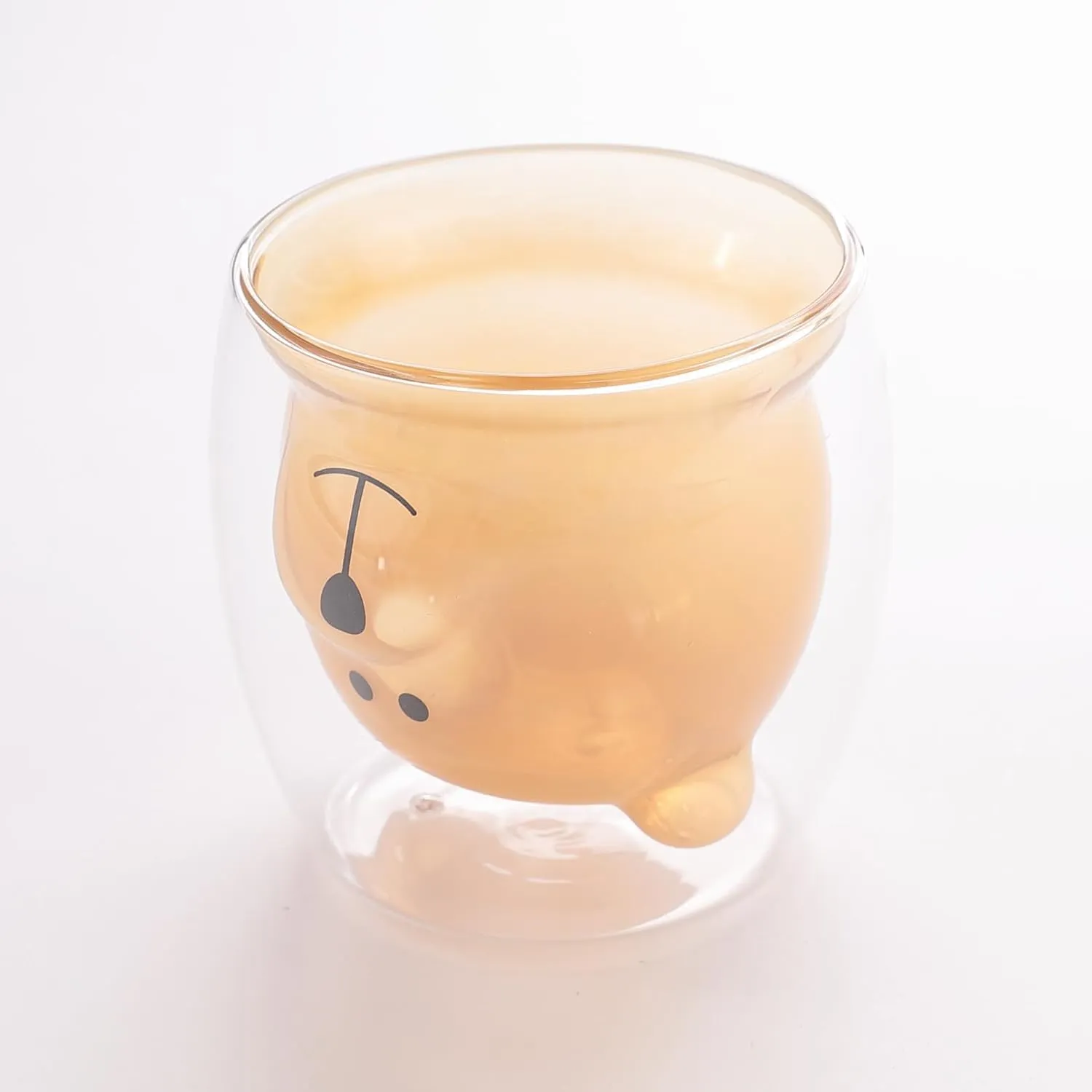 Kuber Industries 6 Pcs Cute Teddy Bear Cups | Borosilicate Double Wall Glass Cups | Microwave Safe | Heat Resistant | Scratch Proof | 250 ML | Pack of 3 | Amber