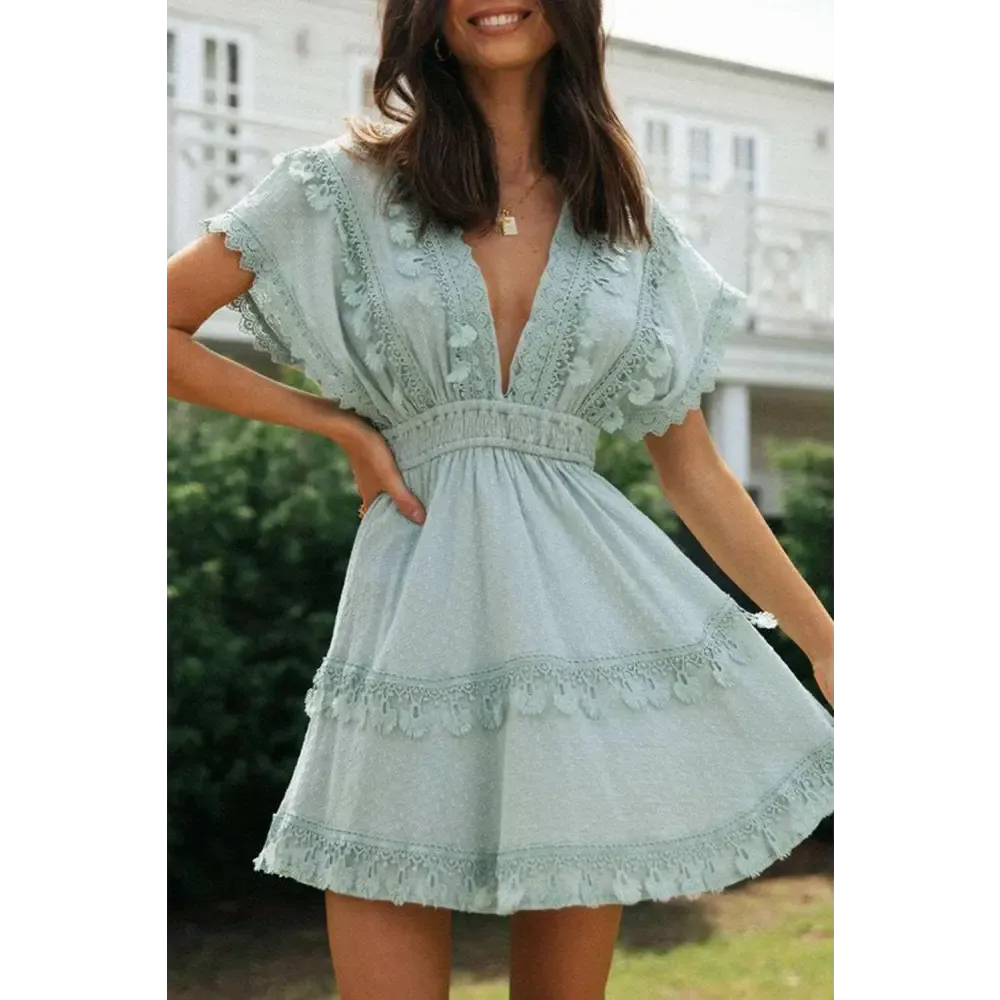 Lace Detail Plunge Mini Dress Redefines Luxury Fashion for Women