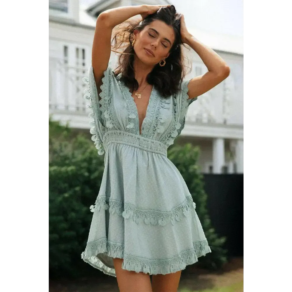 Lace Detail Plunge Mini Dress Redefines Luxury Fashion for Women