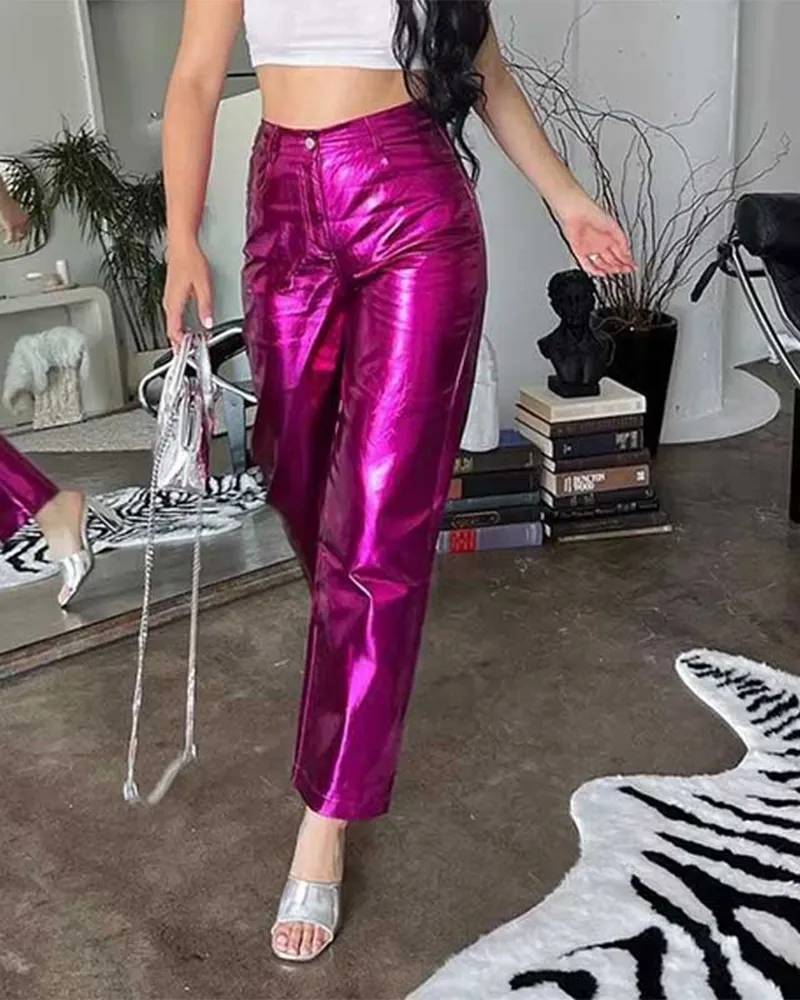 Light-Faced Lacquer Casual Trousers