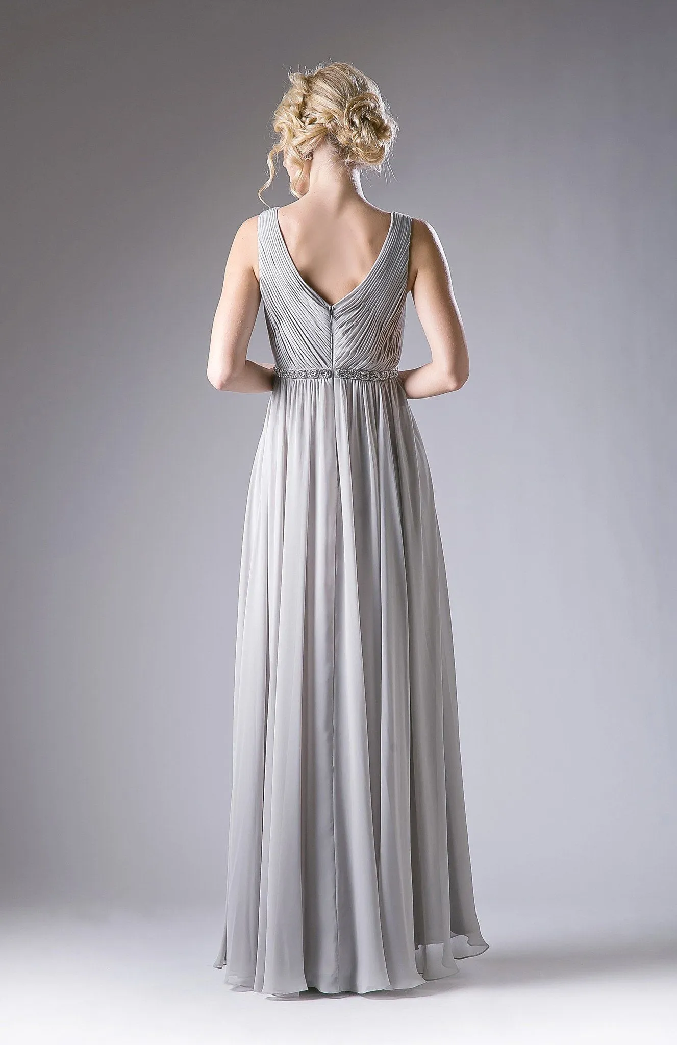 Long Pleated V-Neck Dress by Cinderella Divine 1001
