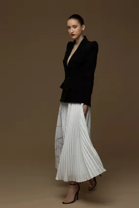Long-Sleeved Blazer with A-line Pleated Skirt